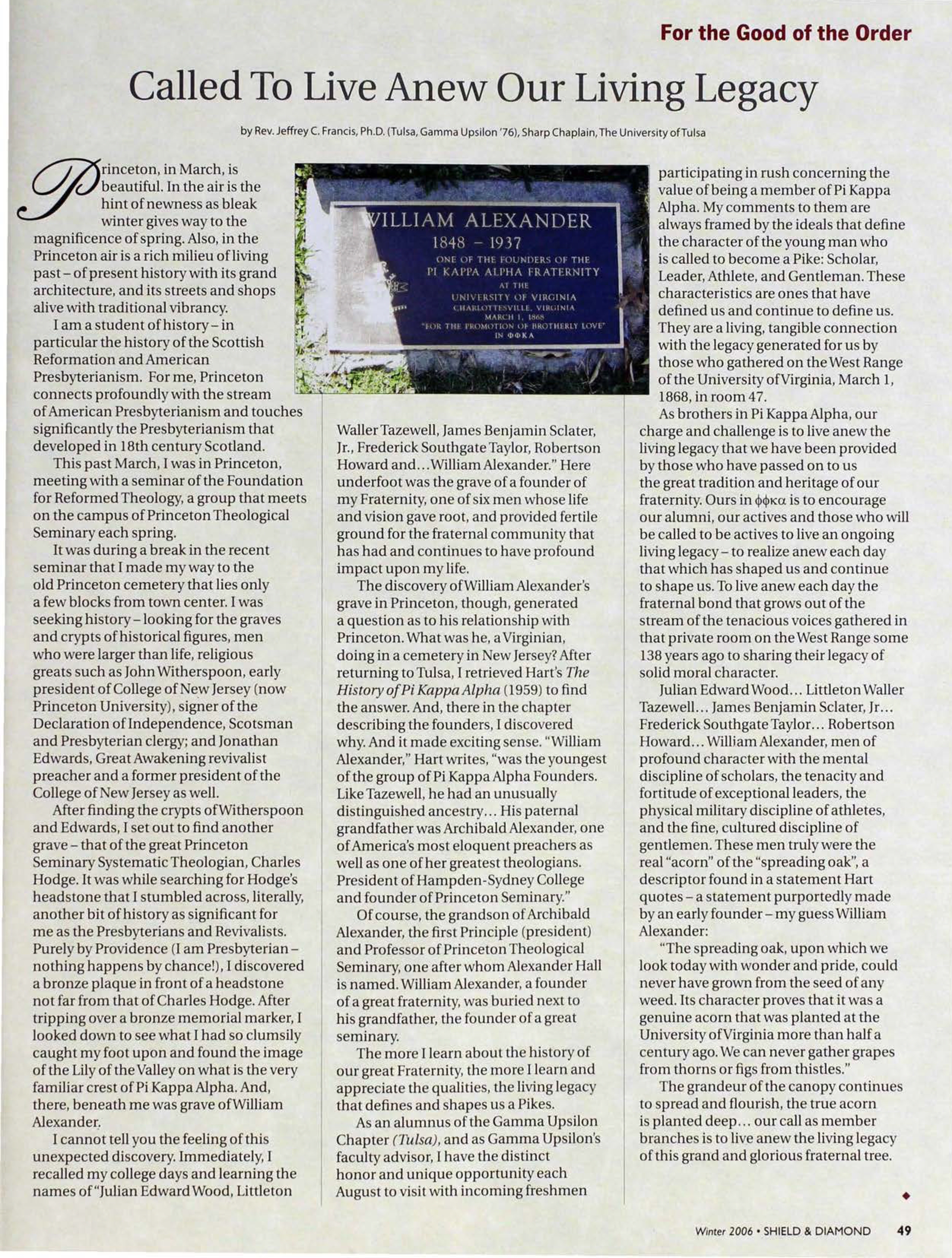 For The Good Of The Order: Called To Live Anew Our Living Legacy